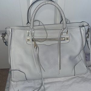 REBECCA MINKOFF WHITE pebble Leather Regan Convertible Satchel Tote Bag